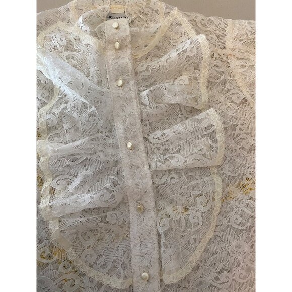 Vintage Alice Stuart Sheer Lace Blouse Ruffles & Long Sleeves Size 8 - Picture 5 of 11